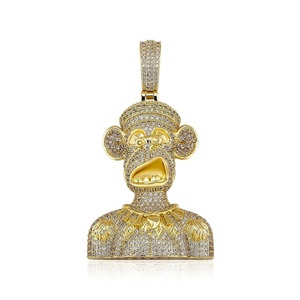 Collier pendentif singe plaqué or, incrustation en laiton, bijoux hip-hop pour hommes et femmes - Product Image 1