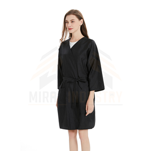 Robe en coton pour femmes, noire, col en V, ceinturée, coupe ample, confortable, robe de travail tendance, manches courtes - Product Image 3