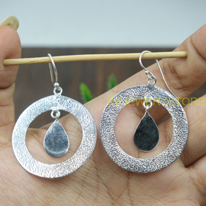 925 Sterling Silver Textured Circle Drop <b>Earrings</b> Minimalist Dangle Hoop <b>Earrings</b> <b>Handmade</b> <b>Earrings</b> Boho Jewelry Gift For Women - Product Image 3