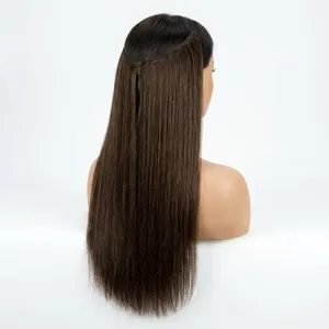 100% Remy Weft Straight Highlighted Full Lace <b>Wig</b> <b>Long</b> Chocolate Brown Hair Natural Wave Texture Human Weft Customizable Hair - Product Image 5