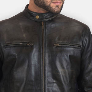 Chaqueta de cuero negra para hombre, estilo racer, piel de oveja auténtica de primera calidad, corte ajustado, cuello alto, con cremallera, informal, a la moda, para motocicleta. - Product Image 6