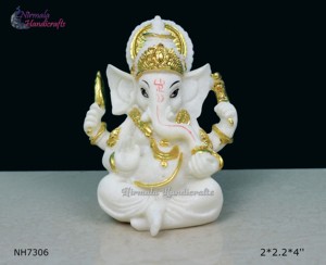 Nirmala Handicrafts Religious Elegant White Resin Patta Ganesha <b>Statue</b> <b>Gold</b> Accents | Art Deco Handmade Figurine Rajasthan - Product Image 5