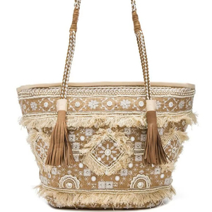 <b>Boho</b> Tassel Canvas Tote <b>Bag</b> with Zipper Closure Solid Color Beach Friendly Handmade Fringe Shoulder Handbag for Women - Product Image 1