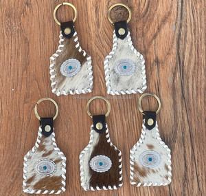 Porte-clés en cuir de vachette de qualité supérieure, fabriqué à la main pour la durabilité et le style occidental Porte-clés en cuir véritable Concho turquoise - Product Image 5