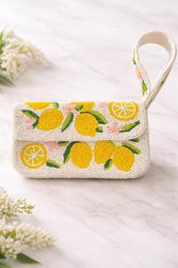 Handmade Rectangular Cotton Handbag With Lemon Embroidery Design - Product Image 4