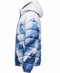 Men's Blue <b>White</b> Printed Hooded <b>Puffer</b> <b>Jacket</b> Windproof Winter Coat Zipper Closure Casual Regular Fit Thick Polyester Shell - Product Image 4