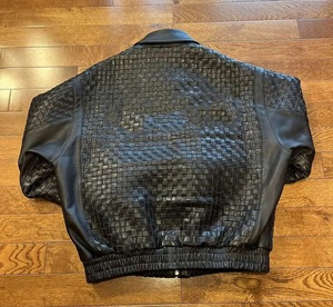 Blouson Bomber en Cuir PU Tressé Noir pour Homme, Col Rabattu, Fermeture Éclair, Style Moto Biker, Vêtement d'Automne - Product Image 2