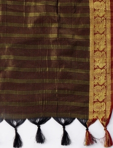 KV Traditional Embroidered Banarasi Silk <b>Satin</b> <b>Saree</b> for Party Occasions-Wrinkle-Free & Reversible - Product Image 5