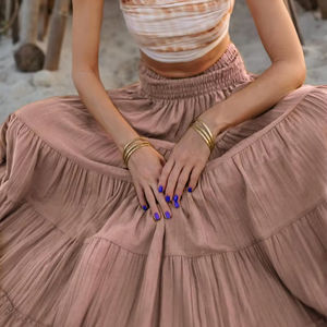 กระโปรงแม็กซี่สไตล์โบโฮสำหรับผู้หญิง ผ้าฝ้ายออร์แกนิกเนื้อโปร่ง ระบายเป็นชั้นๆ ยาวพลิ้วไหว น้ำหนักเบา เหมาะสำหรับฤดูร้อน สั่งซื้อจำนวนมาก - Product Image 1