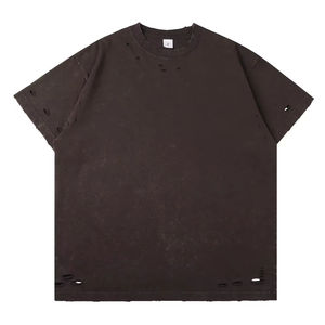 Camiseta de Hombre con Lavado Ácido, Oversize, Cuello Redondo, Algodón, Estilo Vintage, Ropa Casual de Moda Urbana, Tendencia del Mercado Estadounidense - Product Image 4