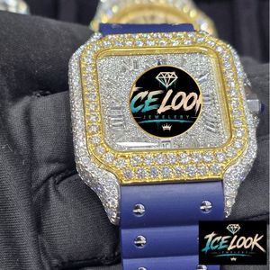 ICELOOK นาฬิกาข้อมือผู้ชายสุดหรูทรงสี่เหลี่ยมสีทองสแตนเลสสตีลพร้อมกรอบเพชรหน้าปัดแซฟไฟร์อะนาล็อกควอตซ์สายขนาด 20 มม. ขนาด 40 มม. - Product Image 4