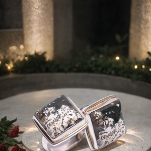 Anillo de piedras preciosas de ágata musgo cuadrado hecho a mano, anillo de moda Natural para fiesta de compromiso o aniversario - Product Image 1