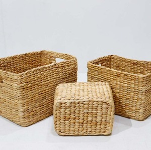 Natural Water Hyacinth Storage <b>Basket</b> <b>Rectangular</b> Woven Organizer with Handle for Home Shelf Office - Product Image 4