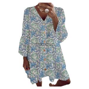 Vestido túnica de algodón con estampado de bloques, estilo bohemio étnico, para mujer, ideal para primavera y verano, ropa india de verano. - Product Image 6