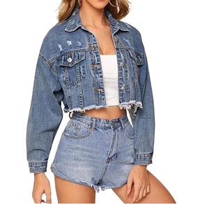Blue <b>Denim</b> <b>Jacket</b> High Quality short Women's Coat Fashion Casual Short <b>Jacket</b> for Women <b>Denim</b> <b>Cropped</b> Tops - Product Image 1