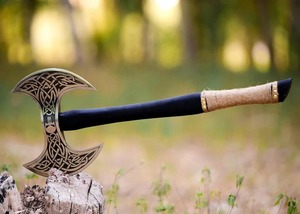 Premium <b>Viking</b> Art Outdoor Handcrafted Double Blade Stainless Steel <b>Axe</b> Wooden Handle 24-inch Overall Length for Camping - Product Image 4
