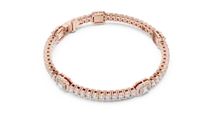 Bracelet tennis à fermoir à maillons, avec diamant de laboratoire taille émeraude 5 carats et halo pavé rond, en or massif 18 carats, bijoux fins pour femme - Product Image 6