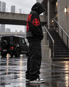 Sam Tactical Herren Schwarzer Kapuzenpullover mit Gesticktem Logo Übergroße Streetwear aus Baumwolle French Terry Regular Fit Herbstbekleidung - Product Image 3