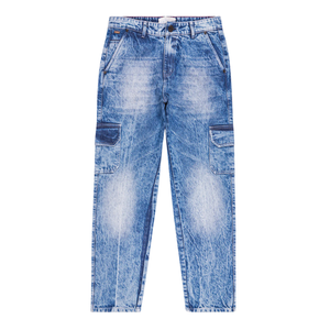 กางเกงยีนส์ผู้ชายผ้าดิบสีครามทรงตรงคลาสสิก น้ำหนักปานกลาง ระบายอากาศได้ดี พิมพ์ลาย 3 มิติ รับผลิตแบบ OEM ODM ขายส่ง - Product Image 1