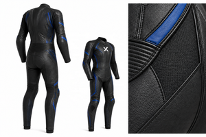 X Leather-Stretched Panel One-Piece Winter Motorcycle <b>Suit</b> | Printed | Black <b>Red</b> Blue | Custom Logo | OEM ODM Manufacturer | - Product Image 6