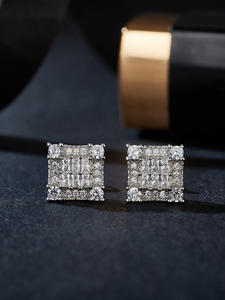 trendy <b>fine</b> jewelry 925 sterling silver moissanite <b>earrings</b> bling vvs d moissanite diamonds shiny cluster square studs <b>earring</b> - Product Image 3