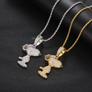 Colgante Snoopy de Plata 925 Chapado en Oro de 22K con Moissanita, Joyería de Dibujos Animados Estilo Hiphop Unisex para Uso Diario - Product Image 5