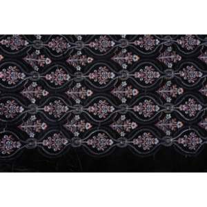 Embroidered <b>Velvet</b> <b>Fabric</b> by the Yard 54 Inch Wide Heavyweight Multicolor Floral on <b>Black</b> - Product Image 3