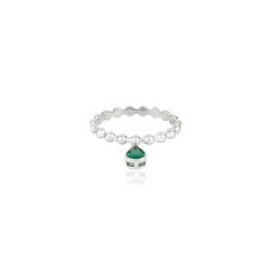 Bague à breloques en or blanc 14 carats véritable, forme poire émeraude, design simple, qualité supérieure, avec perles, empilable, pour usage quotidien, bijoux en gros - Product Image 1