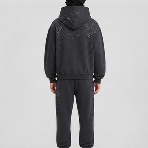 Survêtements d'hiver pour hommes, streetwear écologique, respirant, à capuche, avec strass, 100% coton molletonné - Product Image 2