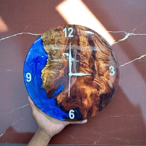 Blue Epoxy Resin Wooden Wall <b>Clock</b> Handcrafted Live Edge Wall Art One-of-a-Kind Resin Wood Decor Unique Rustic Timepiece. - Product Image 1