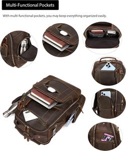OEM Custom Men Vintage Leather Laptop <b>Backpack</b> 24L Hiking Travel <b>Backpack</b> - Product Image 4