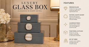 Luxury Grey Color Mirror <b>Glass</b> Decorative Storage Box Set Agate <b>Knob</b> Premium Jewelry Vanity Organizer Boxes Home Decor Lacquered - Product Image 3