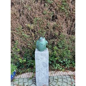 Fuente de agua de metal hecha a mano para jardín, estatua de pez para mesa o encimera, acabado verde pátina antiguo - Product Image 3