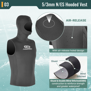 Aropec Gilet à capuche en néoprène 5/3 mm à libération d'air GBS Super Stretch, sous-vêtement de plongée pour homme OEM/ODM - Product Image 4