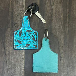 Porte-clés en cuir de vachette artisanal, motif western, turquoise, sculpté, accessoire pour sacs et clés - Product Image 6