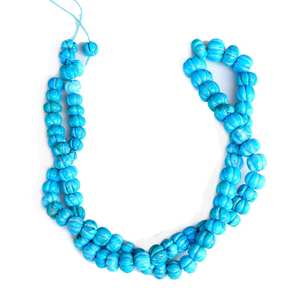 Perles de pierre gemme Howlite bleue sculptées en forme de melon, pour la fabrication de bijoux, fil de pierres en vrac de haute qualité - Product Image 3