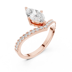 Rose Gold Marquise Cut Diamond Engagement <b>Ring</b> Women's Romantic Style Wedding Band with Side Diamonds - Product Image 4