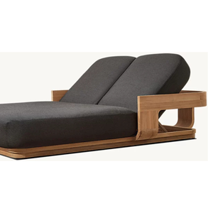 Chaise longue double noire en teck massif, moderne, pour extérieur, avec dossier réglable, pour piscine, villa, jardin - Product Image 6