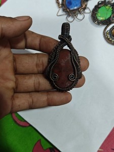 Handmade Copper Wire Wrapped Red Jasper Pendant Necklace Boho Style Jewelry Wholesale - Product Image 1