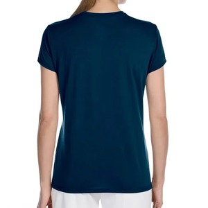 T-shirt décontracté pour femme à col rond, respirant et à séchage rapide, en polyester/coton, uni, à manches courtes, en tissu toile, coupe classique - Product Image 5