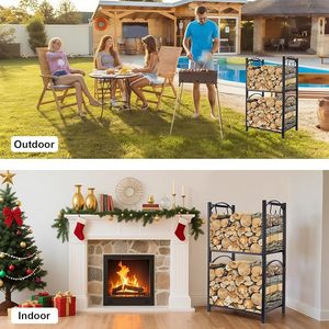 Steel <b>Log</b> <b>Holder</b> Rectangle Powder Coated Firewood Storage Classic Style Outdoor Indoor Use - Product Image 6