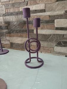 Juego de 2 Portavelas de Hierro Morado con Doble Círculo, sin Llama, para Decoración Navideña del Hogar, Diseño Lujoso y Sofisticado - Product Image 1