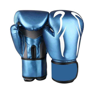 Blue Leather Boxing <b>Gloves</b> White Foil Print Laced Closure Breathable Waterproof Non-Slip Adjustable Wrist Strap Unisex for - Product Image 3