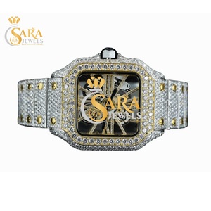 นาฬิกาผู้ชายสีทองสำหรับผู้ชายผลิตจากอินเดียพร้อมหน้าคริสตัลเต็มรูปแบบและสายสแตนเลส - Product Image 1