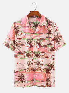 Chemises pour hommes à manches courtes en polyester imprimé, chemises décontractées légères et tendance - Product Image 2