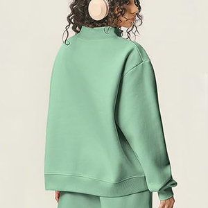 Women Mock Neck Sweatshirt Custom Cotton Terry Hoodie OEM Private <b>Label</b> <b>Printed</b> Logo Casual Streetwear Bulk Supplier - Product Image 4