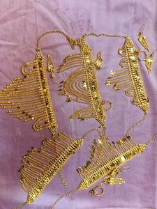 Geometric Pattern 24K Gold Plated Zircon Jewelry <b>Set</b> Necklace <b>Earrings</b> <b>Bracelet</b> Women's Vintage Style Third Party Certified - Product Image 2