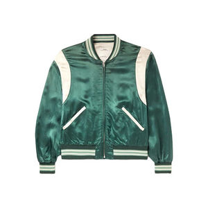 ผ้าซาตินโพลีเอสเตอร์ 100% สำหรับเสื้อแจ็คเก็ตเบสบอลแบบ Varsity คุณภาพสูง ผลิตตามแบบ OEM แจ็คเก็ตผ้าไหมแบบเรียบ ด้านหน้ากันน้ำ - Product Image 2