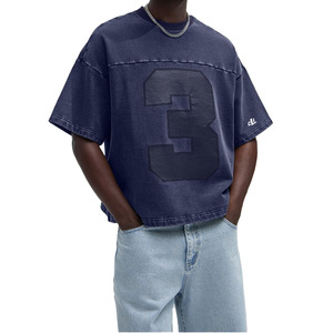T-shirt personnalisé 300 GSM 100 % coton lavé, numéro universitaire personnalisé, impression graphique premium, streetwear hip-hop, chemises pour hommes en gros - Product Image 2