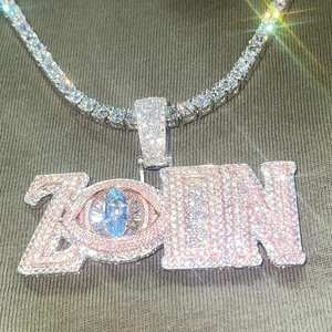 Pendentif Hip Hop pour Homme en Argent 925 avec Lettre Alphabet Personnalisée, entièrement sertie de Moissanite taille brillant ronde et sertissage griffe - Product Image 1